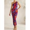 imagePRETTYGARDEN Womens One Shoulder Bodycon Dresses Summer 2026 Ruched Floral Beach Cocktail Wedding Guest DressNavy Red Flower