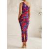 imagePRETTYGARDEN Womens One Shoulder Bodycon Dresses Summer 2026 Ruched Floral Beach Cocktail Wedding Guest DressNavy Red Flower