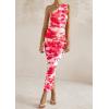 imagePRETTYGARDEN Womens One Shoulder Bodycon Dresses Summer 2026 Ruched Floral Beach Cocktail Wedding Guest DressPink