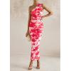 imagePRETTYGARDEN Womens One Shoulder Bodycon Dresses Summer 2026 Ruched Floral Beach Cocktail Wedding Guest DressPink
