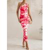 imagePRETTYGARDEN Womens One Shoulder Bodycon Dresses Summer 2026 Ruched Floral Beach Cocktail Wedding Guest DressPink