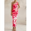 imagePRETTYGARDEN Womens One Shoulder Bodycon Dresses Summer 2026 Ruched Floral Beach Cocktail Wedding Guest DressPink