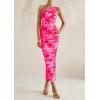 imagePRETTYGARDEN Womens One Shoulder Bodycon Dresses Summer 2026 Ruched Floral Beach Cocktail Wedding Guest DressPink Floral