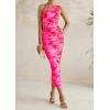 imagePRETTYGARDEN Womens One Shoulder Bodycon Dresses Summer 2026 Ruched Floral Beach Cocktail Wedding Guest DressPink Floral