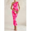 imagePRETTYGARDEN Womens One Shoulder Bodycon Dresses Summer 2026 Ruched Floral Beach Cocktail Wedding Guest DressPink Floral