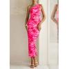 imagePRETTYGARDEN Womens One Shoulder Bodycon Dresses Summer 2026 Ruched Floral Beach Cocktail Wedding Guest DressPink Floral