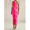 imagePRETTYGARDEN Womens One Shoulder Bodycon Dresses Summer 2026 Ruched Floral Beach Cocktail Wedding Guest DressPink Floral