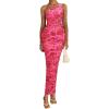 imagePRETTYGARDEN Womens One Shoulder Bodycon Dresses Summer 2026 Ruched Floral Beach Cocktail Wedding Guest DressPink Red Flower