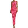 imagePRETTYGARDEN Womens One Shoulder Bodycon Dresses Summer 2026 Ruched Floral Beach Cocktail Wedding Guest DressPink Red Flower