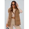 imagePRETTYGARDEN Womens Puffer Jacket Vests 2026 Fall Casual Sleeveless Stand Collar Zip Up Coats Warm Winter OuterwearKhaki