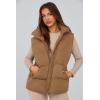 imagePRETTYGARDEN Womens Puffer Jacket Vests 2026 Fall Casual Sleeveless Stand Collar Zip Up Coats Warm Winter OuterwearKhaki