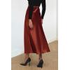 imagePRETTYGARDEN Womens Satin Skirts Dressy Casual 2026 Fall High Waisted Cocktail Wedding Flowy Elegant A Line Midi SkirtBrown