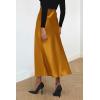 imagePRETTYGARDEN Womens Satin Skirts Dressy Casual 2026 Fall High Waisted Cocktail Wedding Flowy Elegant A Line Midi SkirtBrown Yellow