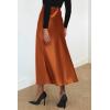 imagePRETTYGARDEN Womens Satin Skirts Dressy Casual 2026 Fall High Waisted Cocktail Wedding Flowy Elegant A Line Midi SkirtRust Red