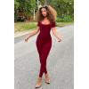 imagePRETTYGARDEN Womens Sexy Bodycon Jumpsuits Short Sleeve Square Neck Ribbed Knit One Piece Outfit Summer Rompers Pants RedMedium
