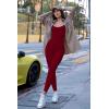 imagePRETTYGARDEN Womens Sexy Bodycon Jumpsuits Short Sleeve Square Neck Ribbed Knit One Piece Outfit Summer Rompers Pants RedMedium