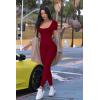 imagePRETTYGARDEN Womens Sexy Bodycon Jumpsuits Short Sleeve Square Neck Ribbed Knit One Piece Outfit Summer Rompers Pants RedMedium