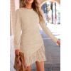 imagePRETTYGARDEN Womens Spring Fall Ruched Bodycon Mini Dress Long Puff Sleeve Ruffle Fitted Cocktail Party DressesBeige