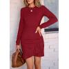imagePRETTYGARDEN Womens Spring Fall Ruched Bodycon Mini Dress Long Puff Sleeve Ruffle Fitted Cocktail Party DressesRed