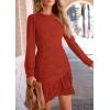imagePRETTYGARDEN Womens Spring Fall Ruched Bodycon Mini Dress Long Puff Sleeve Ruffle Fitted Cocktail Party DressesRust Red