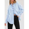 imagePRETTYGARDEN Womens Striped Button Down Shirt Spring 2025 Oversized Collared Long Sleeve Office Work Blouses Tops