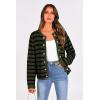 imagePRETTYGARDEN Womens Striped Cardigan Sweaters Ribbed Knit Long Sleeve Open Front Crewneck Casual Jackets
