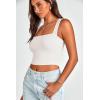 imagePRETTYGARDEN Womens Summer 2 Piece Tank Top Ribbed Knit Square Neck Sleeveless Basic Yoga Workout Crop Tops Shirts Cami White CamelLarge