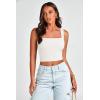 imagePRETTYGARDEN Womens Summer 2 Piece Tank Top Ribbed Knit Square Neck Sleeveless Basic Yoga Workout Crop Tops Shirts Cami White CamelLarge