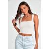 imagePRETTYGARDEN Womens Summer 2 Piece Tank Top Ribbed Knit Square Neck Sleeveless Basic Yoga Workout Crop Tops Shirts Cami White CamelLarge