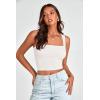 imagePRETTYGARDEN Womens Summer 2 Piece Tank Top Ribbed Knit Square Neck Sleeveless Basic Yoga Workout Crop Tops Shirts Cami White CamelLarge