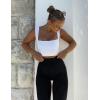 imagePRETTYGARDEN Womens Summer 2 Piece Tank Top Ribbed Knit Square Neck Sleeveless Basic Yoga Workout Crop Tops Shirts Cami White CamelLarge