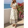imagePRETTYGARDEN Womens Summer Boho Maxi Dress 2026 Trendy Short Sleeve V Neck Flowy Beach Floral Dresses with PocketsApricot