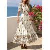 imagePRETTYGARDEN Womens Summer Boho Maxi Dress 2026 Trendy Short Sleeve V Neck Flowy Beach Floral Dresses with PocketsApricot