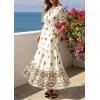 imagePRETTYGARDEN Womens Summer Boho Maxi Dress 2026 Trendy Short Sleeve V Neck Flowy Beach Floral Dresses with PocketsApricot