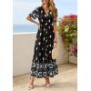 imagePRETTYGARDEN Womens Summer Boho Maxi Dress 2026 Trendy Short Sleeve V Neck Flowy Beach Floral Dresses with PocketsBlack White Flower