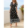 imagePRETTYGARDEN Womens Summer Boho Maxi Dress 2026 Trendy Short Sleeve V Neck Flowy Beach Floral Dresses with PocketsBlack White Flower
