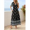 imagePRETTYGARDEN Womens Summer Boho Maxi Dress 2026 Trendy Short Sleeve V Neck Flowy Beach Floral Dresses with PocketsBlack White Flower