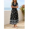 imagePRETTYGARDEN Womens Summer Boho Maxi Dress 2026 Trendy Short Sleeve V Neck Flowy Beach Floral Dresses with PocketsBlack White Flower