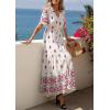 imagePRETTYGARDEN Womens Summer Boho Maxi Dress 2026 Trendy Short Sleeve V Neck Flowy Beach Floral Dresses with PocketsFloral White Rose Red