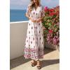 imagePRETTYGARDEN Womens Summer Boho Maxi Dress 2026 Trendy Short Sleeve V Neck Flowy Beach Floral Dresses with PocketsFloral White Rose Red