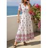 imagePRETTYGARDEN Womens Summer Boho Maxi Dress 2026 Trendy Short Sleeve V Neck Flowy Beach Floral Dresses with PocketsFloral White Rose Red
