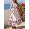 imagePRETTYGARDEN Womens Summer Boho Maxi Dress 2026 Trendy Short Sleeve V Neck Flowy Beach Floral Dresses with PocketsFloral White Rose Red