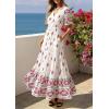 imagePRETTYGARDEN Womens Summer Boho Maxi Dress 2026 Trendy Short Sleeve V Neck Flowy Beach Floral Dresses with PocketsFloral White Rose Red