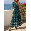 imagePRETTYGARDEN Womens Summer Boho Maxi Dress 2026 Trendy Short Sleeve V Neck Flowy Beach Floral Dresses with PocketsPeacock Blue