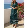 imagePRETTYGARDEN Womens Summer Boho Maxi Dress 2026 Trendy Short Sleeve V Neck Flowy Beach Floral Dresses with PocketsPeacock Blue