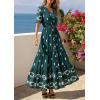 imagePRETTYGARDEN Womens Summer Boho Maxi Dress 2026 Trendy Short Sleeve V Neck Flowy Beach Floral Dresses with PocketsPeacock Blue