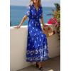 imagePRETTYGARDEN Womens Summer Boho Maxi Dress 2026 Trendy Short Sleeve V Neck Flowy Beach Floral Dresses with PocketsRoyal Blue