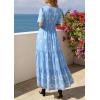 imagePRETTYGARDEN Womens Summer Boho Maxi Dress 2026 Trendy Short Sleeve V Neck Flowy Beach Floral Dresses with PocketsSky Blue