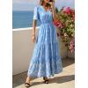 imagePRETTYGARDEN Womens Summer Boho Maxi Dress 2026 Trendy Short Sleeve V Neck Flowy Beach Floral Dresses with PocketsSky Blue