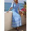 imagePRETTYGARDEN Womens Summer Boho Maxi Dress 2026 Trendy Short Sleeve V Neck Flowy Beach Floral Dresses with PocketsSky Blue